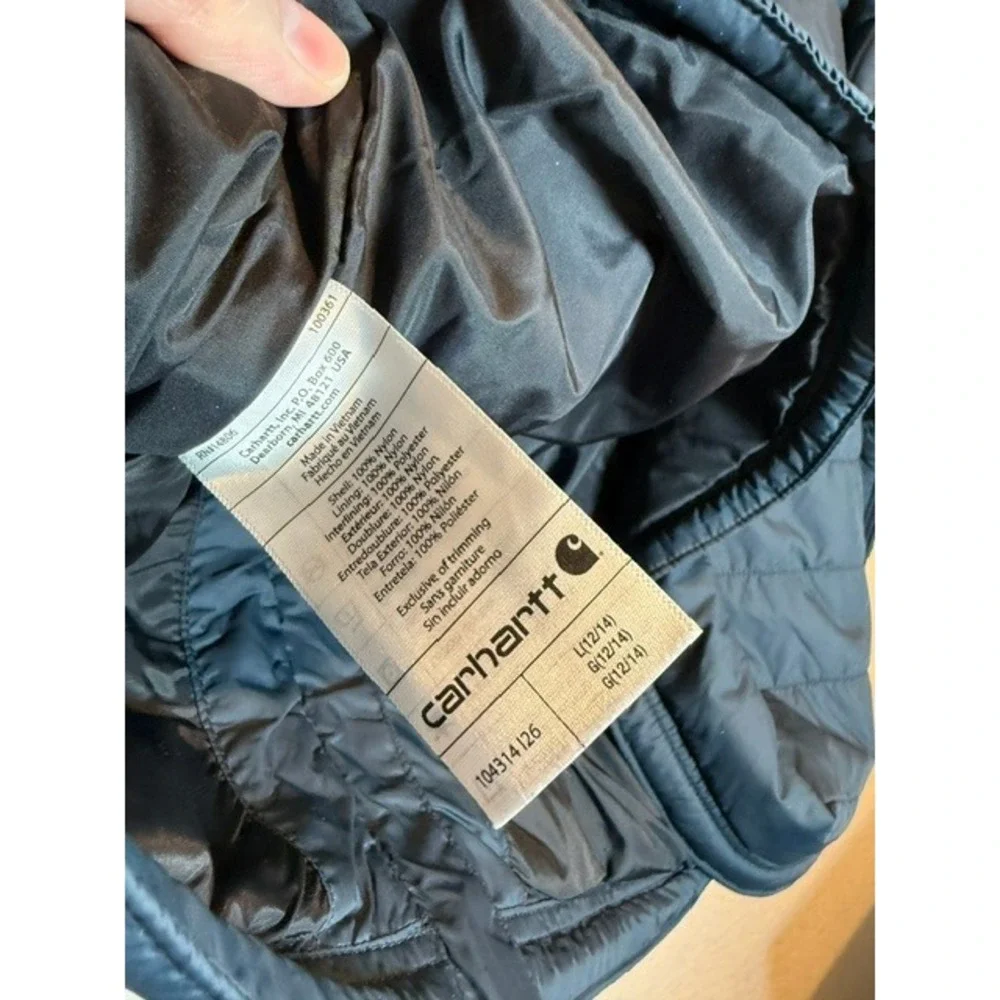 Carhartt Gilliam Quilted Jacket Navy Blue Relaxed Fit 104314 Logo Womens Large L - Picture 8 of 11